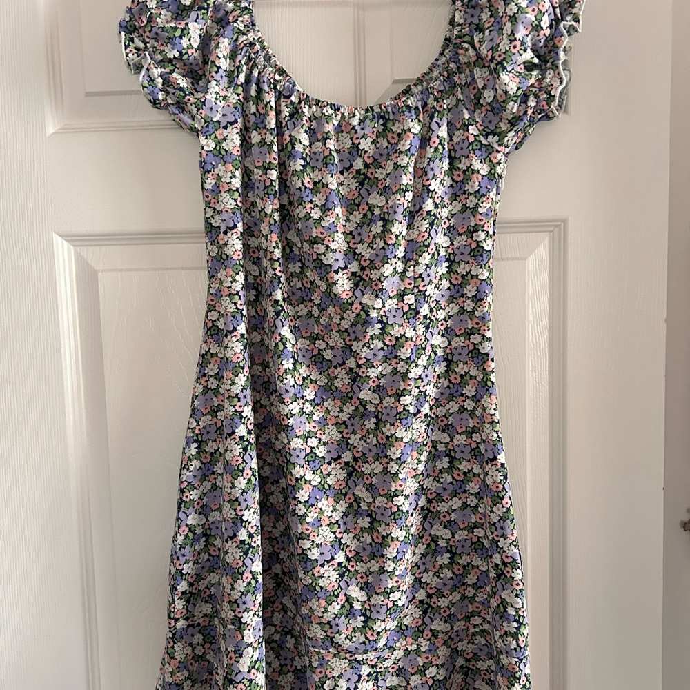 SHEIN Blue and Pink Ruched Puff Sleeve Mini Dress - Picture 3 of 7